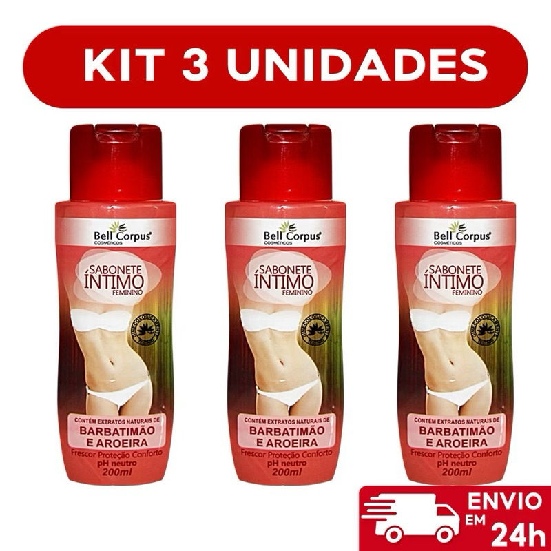 Kit 3 Sabonete Íntimo Feminino Bell Corpus 200ml Barbatimão e Aroeira pH Neutro