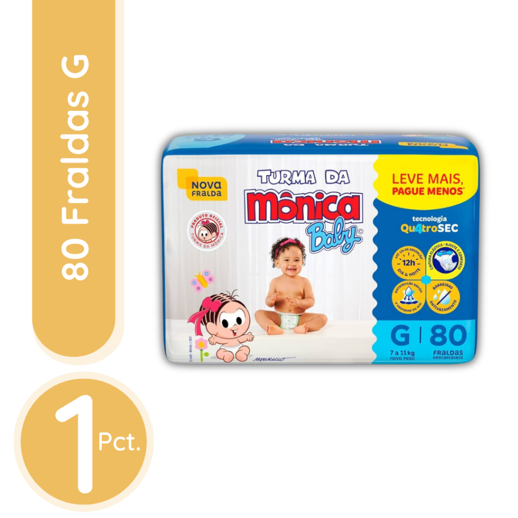 Fralda Turma Da Mônica Baby G - 1 Pacote / 80 Fraldas