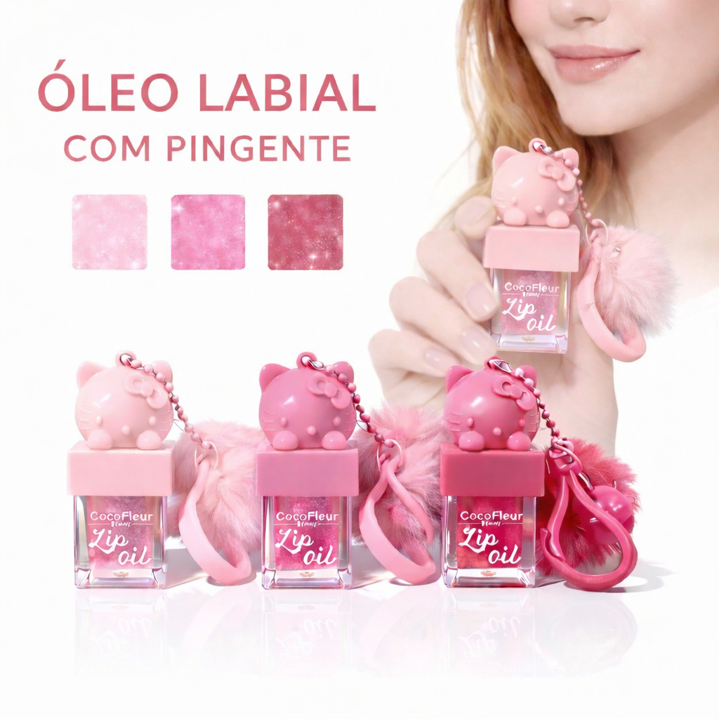 CocoFleur Óleo Labial com Pingente Ursinho e Pompom 6,7ml Hidratante Brilho Gloss Chaveiro Fofo Feminino em Oferta na Shopee