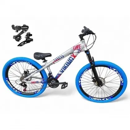 Bicicleta Kit Vikingx Tuff X25 30  Câmbios Shimano 21v Freio A Disco Aros Vmaxx Pneu Flame Prata azul
