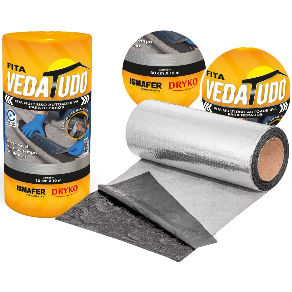 Fita Asfáltica Adesiva Vedatudo Aluminizada Imperblock Rolo 30cm x 10m Alumínio em Oferta na Shopee