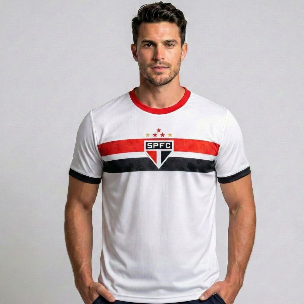 Camisa São Paulo Masculina Branca Stencil Original Braziline