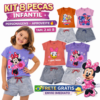 Kit 8 Peças Conjunto Infantil Menina Personagens – 4 Conjuntos Verão Algodão - confortável em Oferta na Shopee