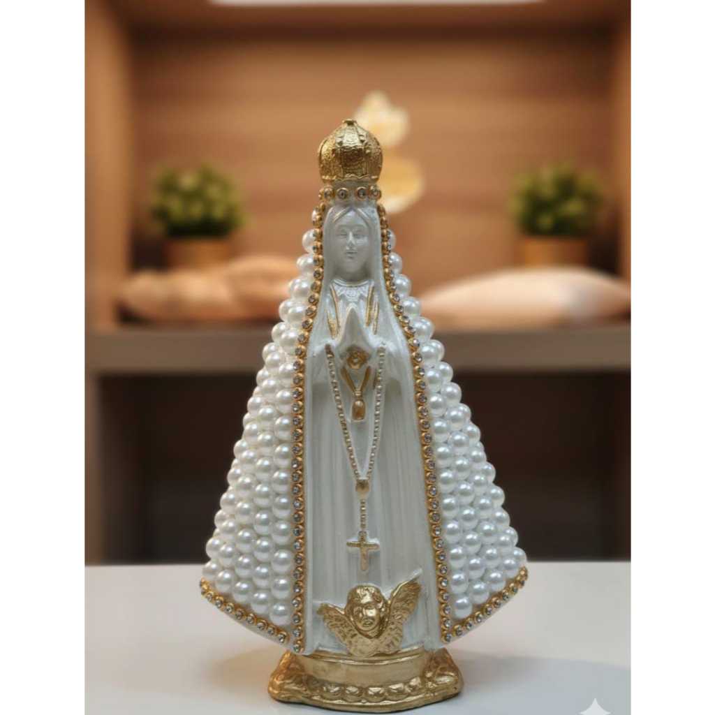 kit 10 Nossa Senhora Aparecida 15 Cm Perola Imagem Gesso Lembrança
