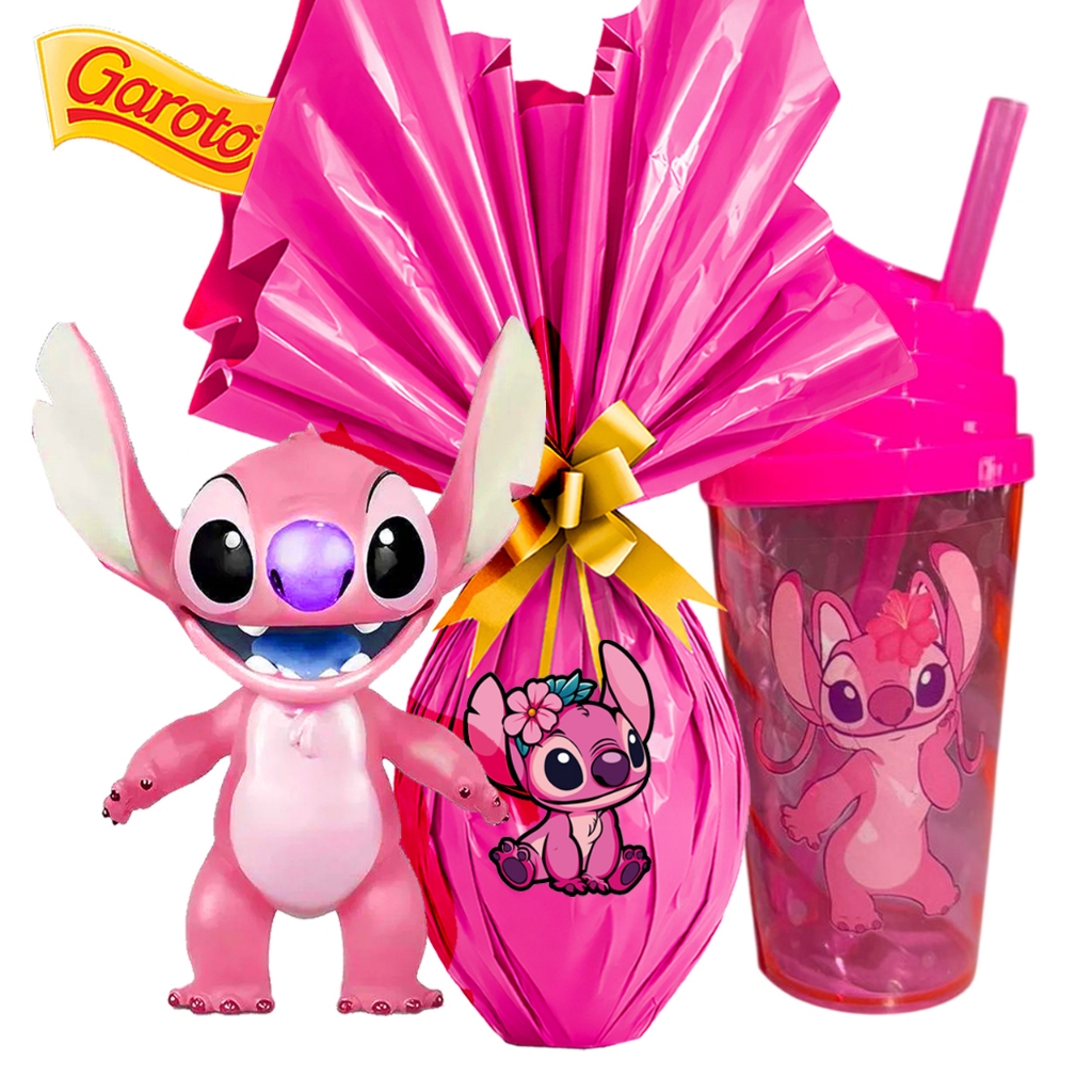 Kit Ovo de Páscoa Stitch Rosa + Boneca e Copo Meninas Chocolate ao Leite Premium Garoto Promo Disney em Oferta na Shopee