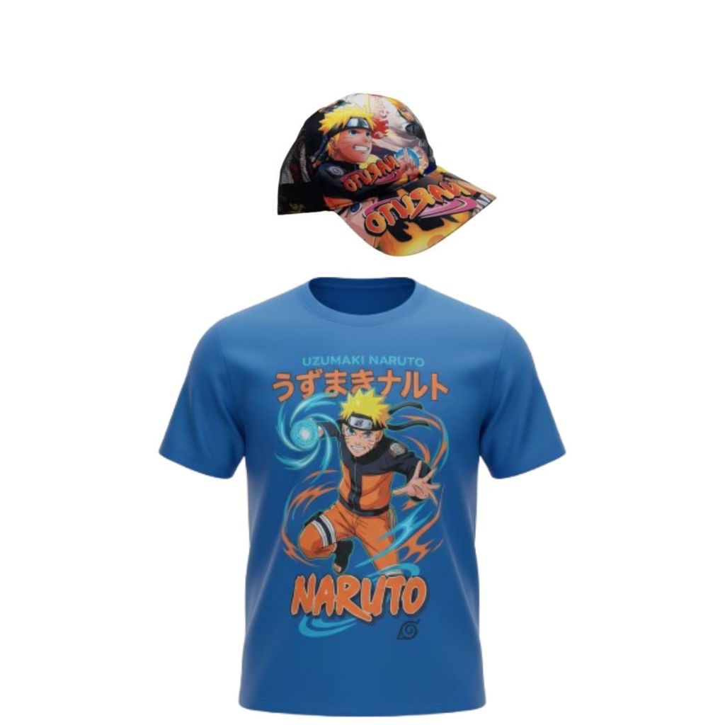 Kit Camisa Mais Boné do Naruto , ante encolhimento , tecido 30.1 100% algodao , seu filho merece um presente assim