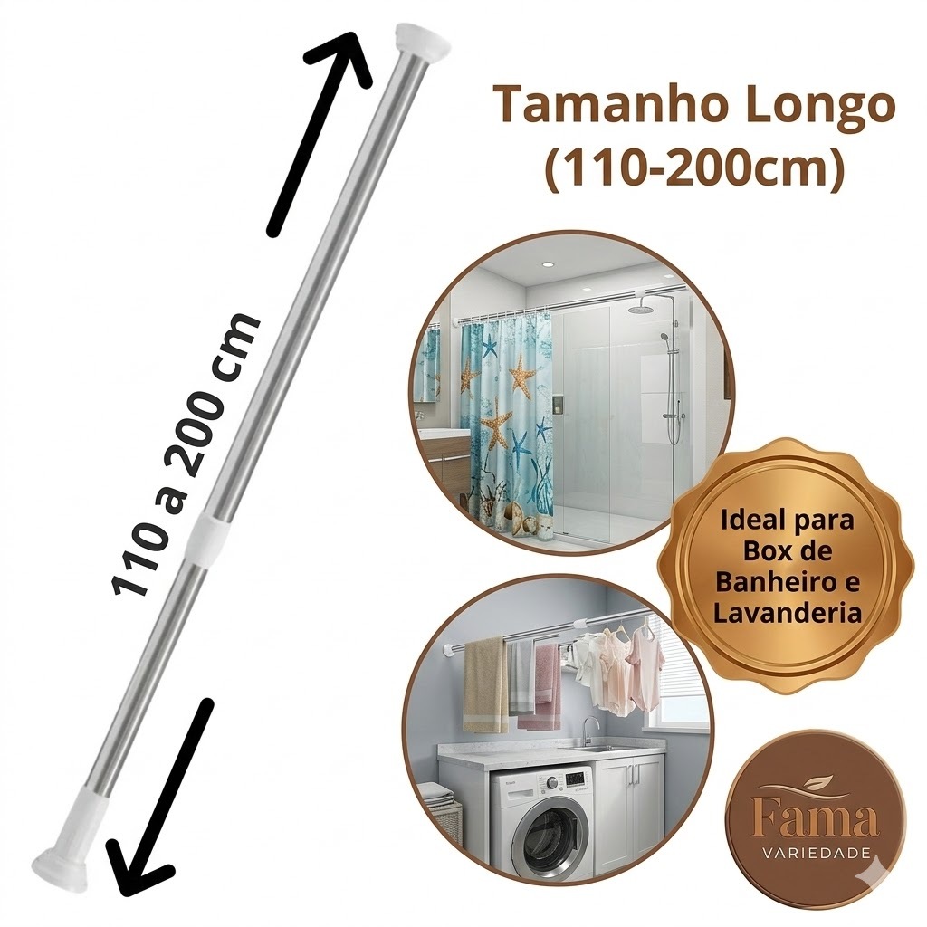 Varão Tubo Extensível Ajustável Barra Cortina Roupas Box Banheiro Divisória Lavanderia Fama em Oferta na Shopee