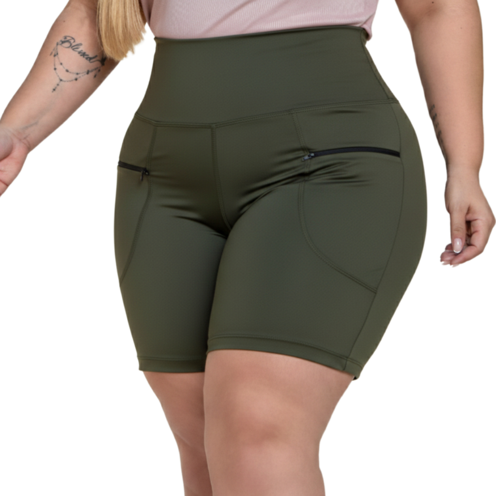 Short Feminino Bolso Zíper Legging Montaria GG ao G4 Cós Alto Fitness Suplex Para Academia em Oferta na Shopee