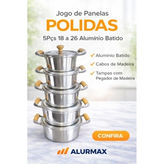 Jogo de Panelas 5 Pçs 18 a 26 Alumínio Batido em Oferta na Shopee