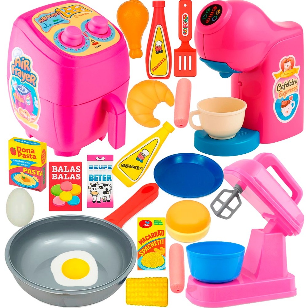 Kit Cozinha Infantil 20pcs Brinquedo Eletrodomésticos Comidinhas Acessórios