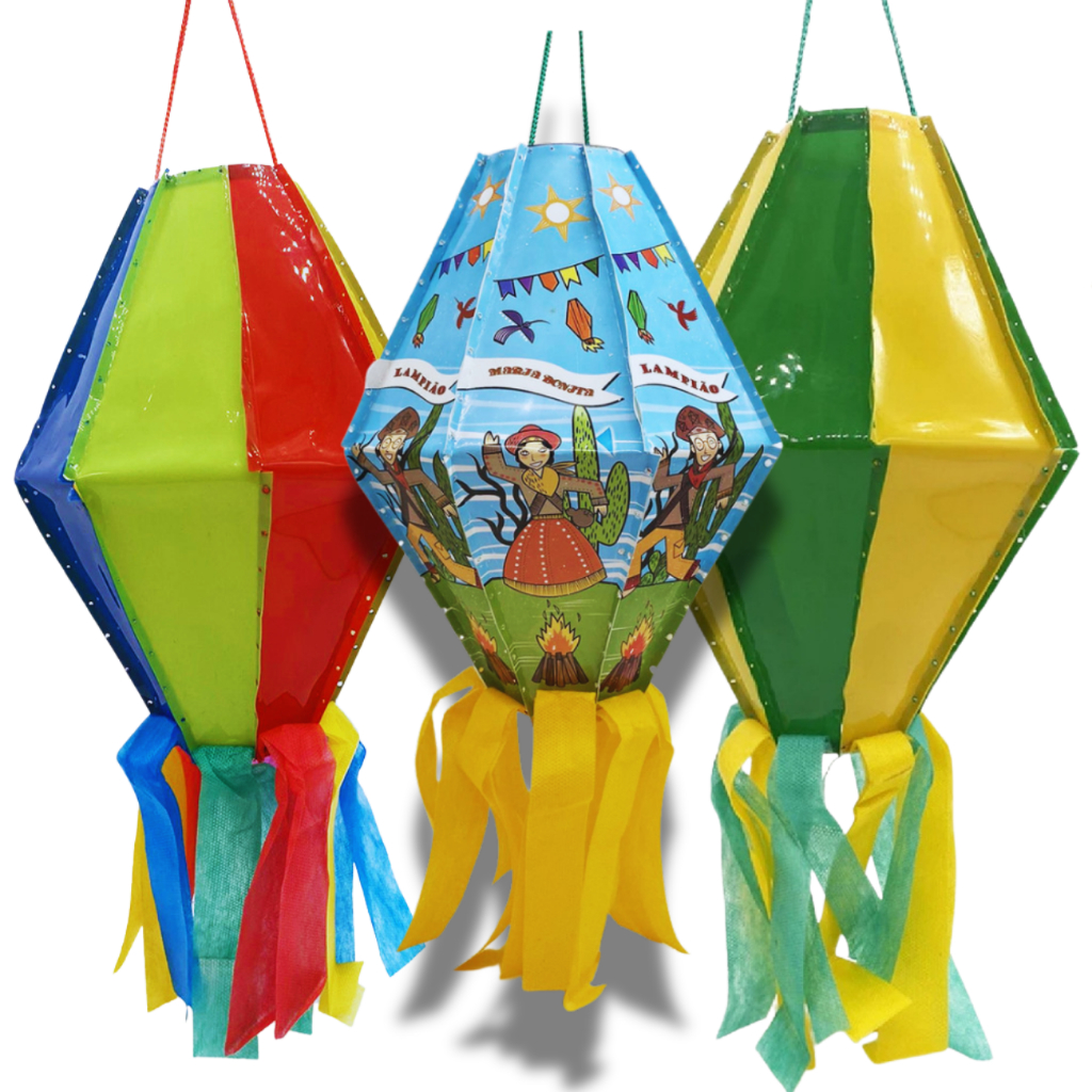 01 Balão Junino De Plástico 28cm Para Festa São João Colorido Lampião Maria Bonita