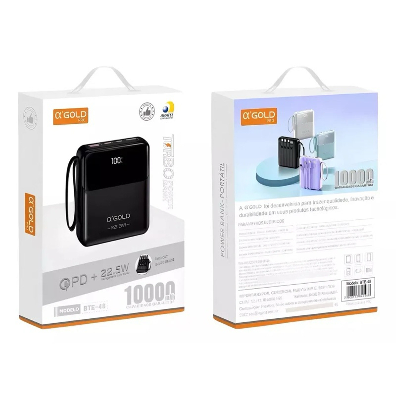 Power Bank A’Gold BTE-48 10000mAh com Carregamento Rápido PD 22.5W