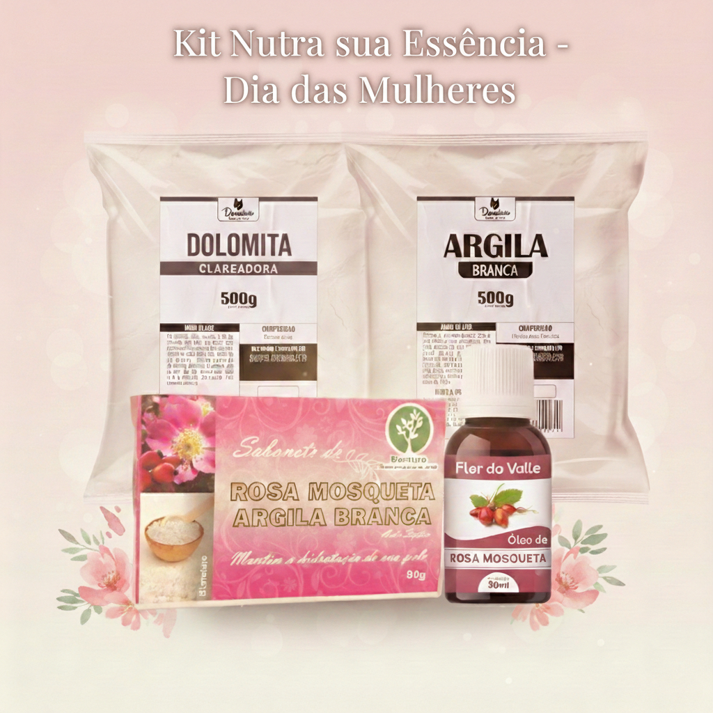 Skincare beleza pele facial Dolomita Clareadora e Argila Branca 500g Sabonete Rosa Mosqueta 90g Óleo Vegetal Mosqueta