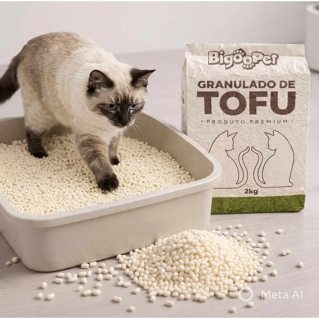 Granulado de Tofu 2kg Biodegradável Descarte no Vaso Sem Cheiro e Sem Pegadas