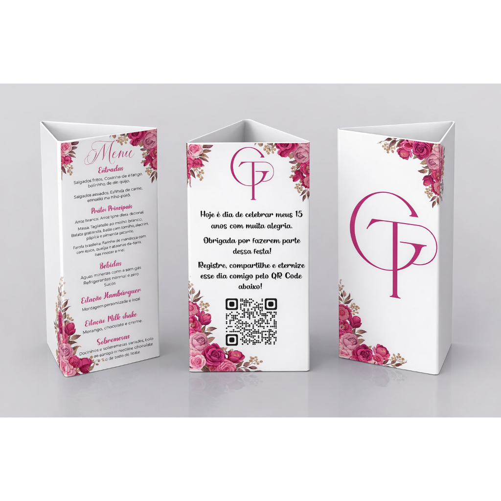 Menu Triangular Personalizado - 20 | 50 | 100 Unidades - Impressão de Alta Qualidade em Papel 230g