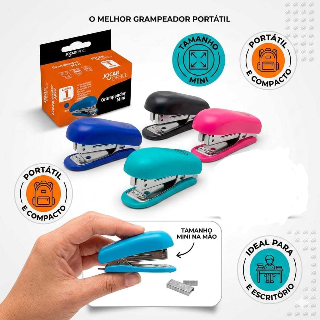 Mini Grampeador Rosa ou Azul Jocar Office Portátil 12 Folhas em Oferta na Shopee