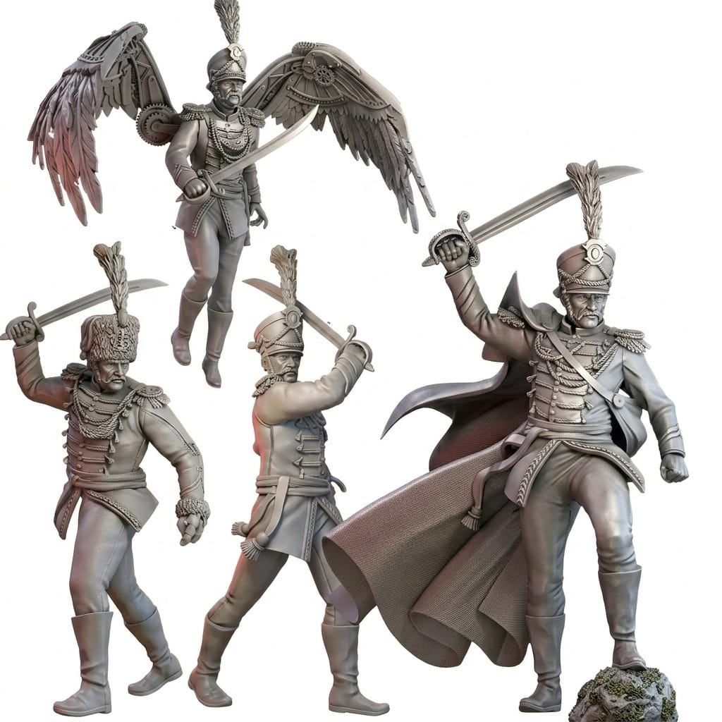 Miniaturas RPG Hussars 32mm – Kit 4 Personagens | Impressão 3D em Resina | RPG de Mesa D&D Pathfinder - Quebra Nozes 3D|