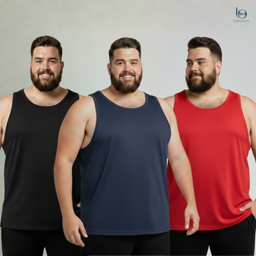 Kit Camiseta Básica Masculina Regata Plus Size 100% Poliéster Dry Fit  Treino Academia