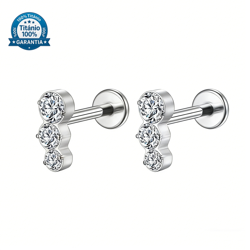 Piercing Labret Titânio 3 Pedras Zircônia Helix, Tragus, Conch, Nariz, Boca-Medusa e Outros em Oferta na Shopee