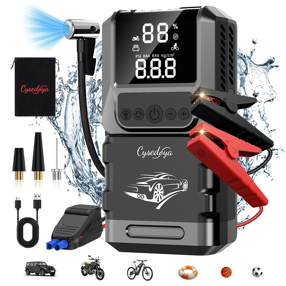 Auxiliar Partida Bateria Compressor Ar Emergência Portátil para Automotiva Moto Automático 12V Com Power Bank em Oferta na Shopee