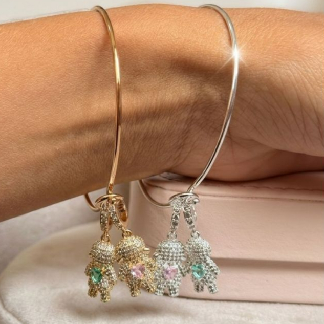 Bracelete Filhos Feminino Pingente Menino Menina Berloque Cravejado Zircônia Ouro 18k Prata 925