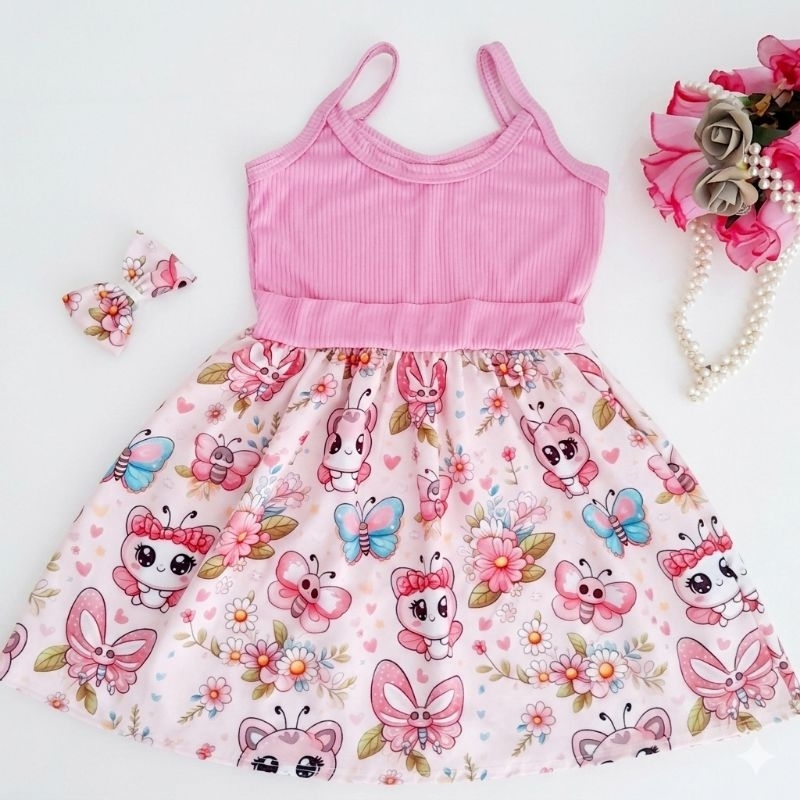Vestido infantil menina veste 2 anos tema borboleta calor dia a dia aniversário festa vestido para criança rodado.