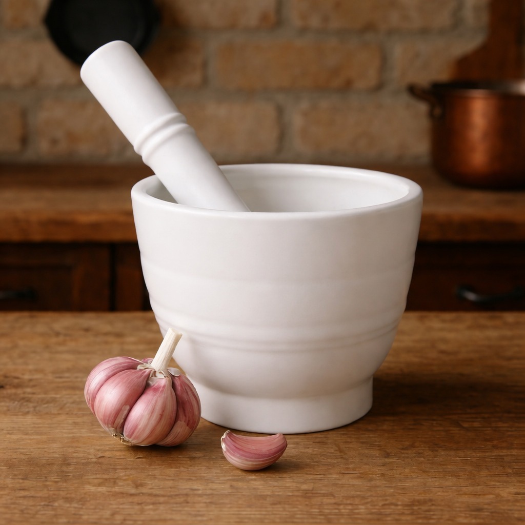 Pilão Com Socador Alho Plástico Resistente Branco GP2158 em Oferta na Shopee