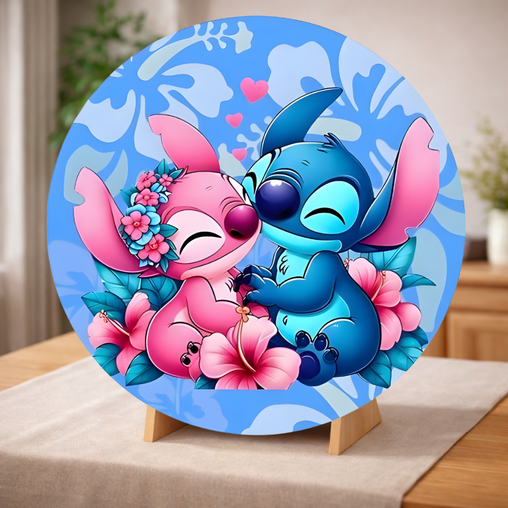 Painel De Mesa Redondo 50x50 Elástico Varias Estampa Stitch em Oferta na Shopee