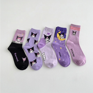 Meias Sanrio Par Kuromi Roxo Hello Kitty My Melody Pares Feminino Unissex Infantil Cano Longo em Oferta na Shopee