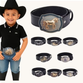 Cinto Infantil Cowboy Rodeio com Fivela Western – Meninos 3 a 12 anos – Cor Preta em Oferta na Shopee