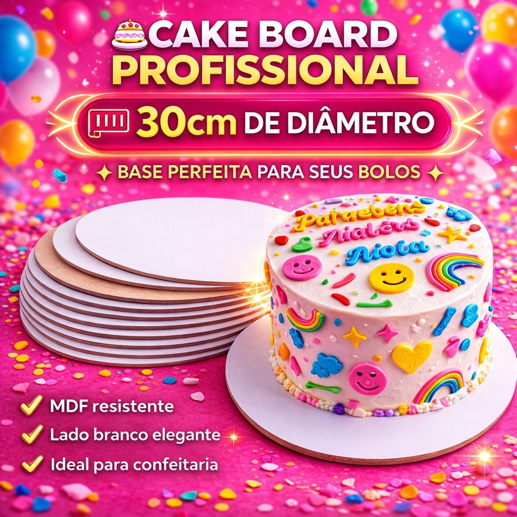 Kit 10 Cake Board 30cm Branco Tabuleiro Bolo Mdf Supla Redondo em Oferta na Shopee