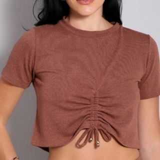 Blusa Cropped Tricot Com Detalhe Frontal Linha Premium Fashion Blogueirinha em Oferta na Shopee
