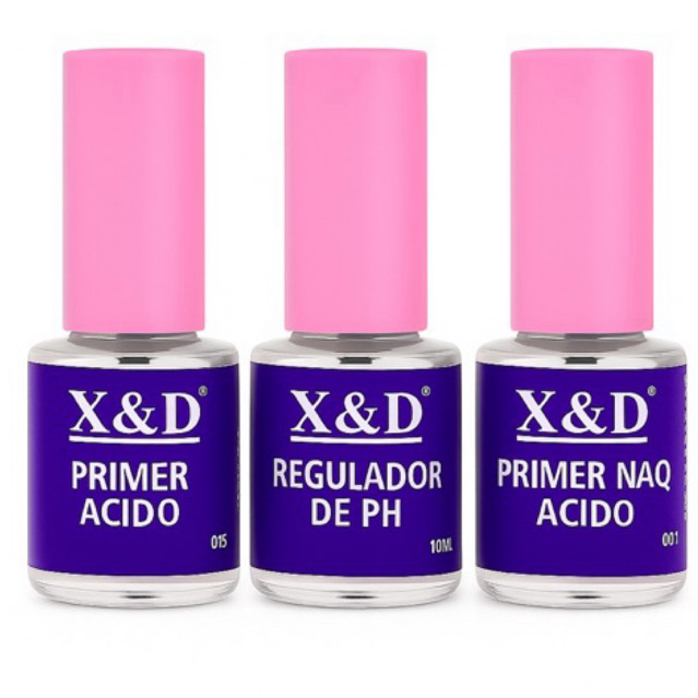 Kit x&D 10ml Preparadores Primer Ácido + Primer Não Ácido + Regulador De PH Unhas De Gel Acrigel E Porcelana