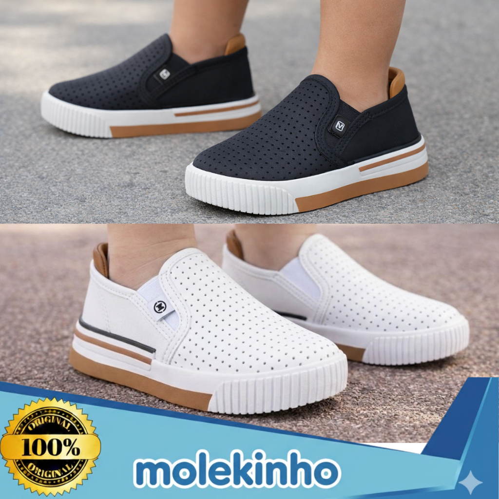 Tênis Molekinho Infantil Meninos Slip On Bebê Sapatenis  Calce Fácil Casual Microperfuros Escolar Original