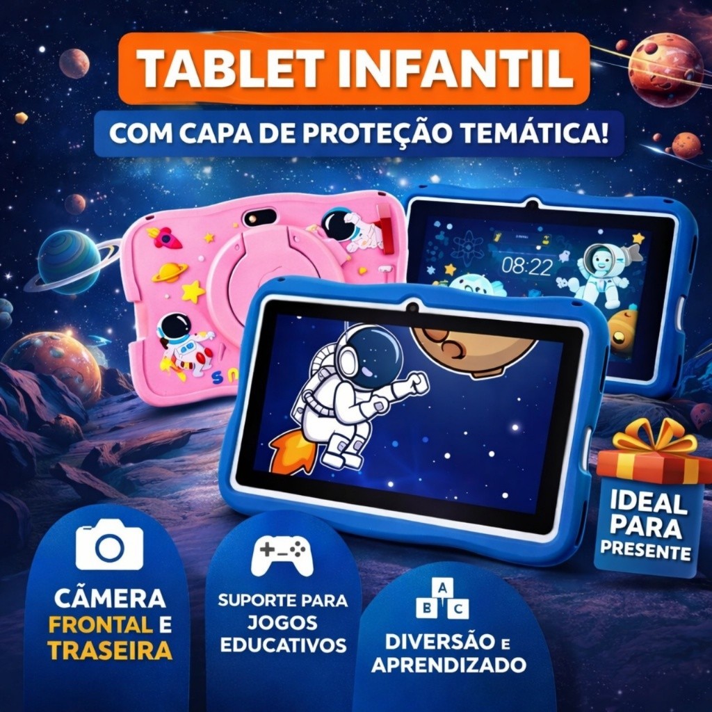 Tablet Infantil 7” Android 13 Wi-Fi Bluetooth Super Resistente Kids