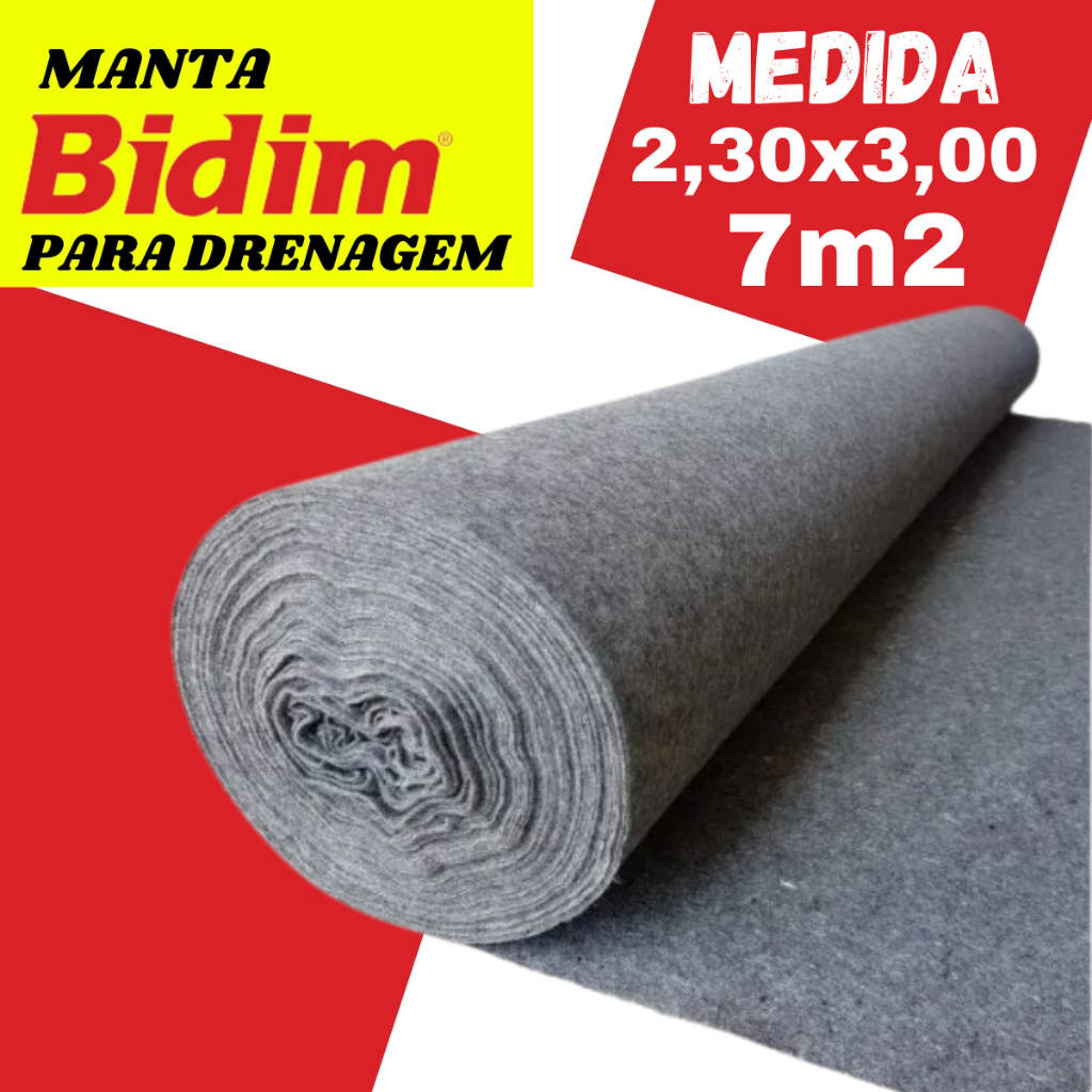 Manta Geotextil Bidim Original Drenagem 7 Mts 2,30x3,00 Para Vasos Jardineiras Jardim