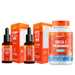 Kit Vitaminas Kids Bigens D3 + K2 MK7 Morango + Metil B12 Frutas Vermelhas + Ômega 3 Peixinho Infantil