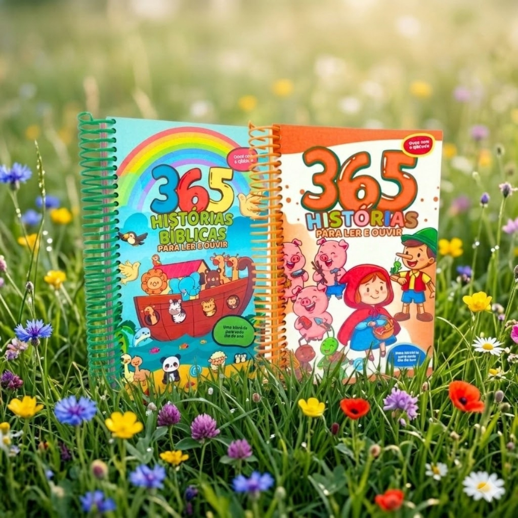 Kit C/2 Livros Infantil Bíblico 365 Histórias Bíblicas Para Ler e Ouvir + 365 Histórias Para Contar