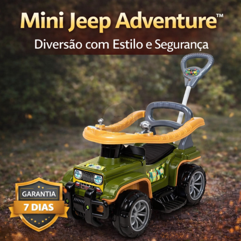Mini Jeep Adventure™ | Carrinho Passeio Infantil com Empurrador | Carrinho Jipe Militar Camuflado Para Crianças