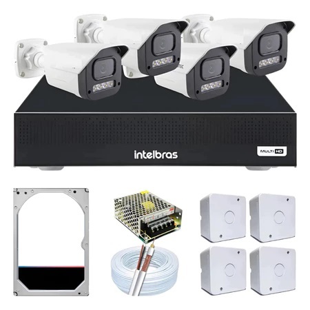 Kit 4 Câmeras Segurança Full Color Dvr Intelbras Full Color Noturna Com Áudio