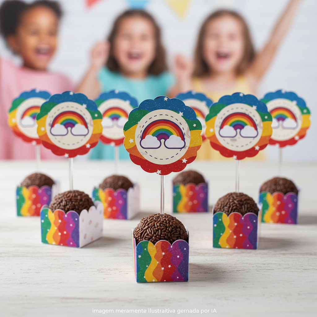 Forminha | Toppers docinhos | Arco-Íris | Lembrancinha | Festa | Aniversário | Personalizados