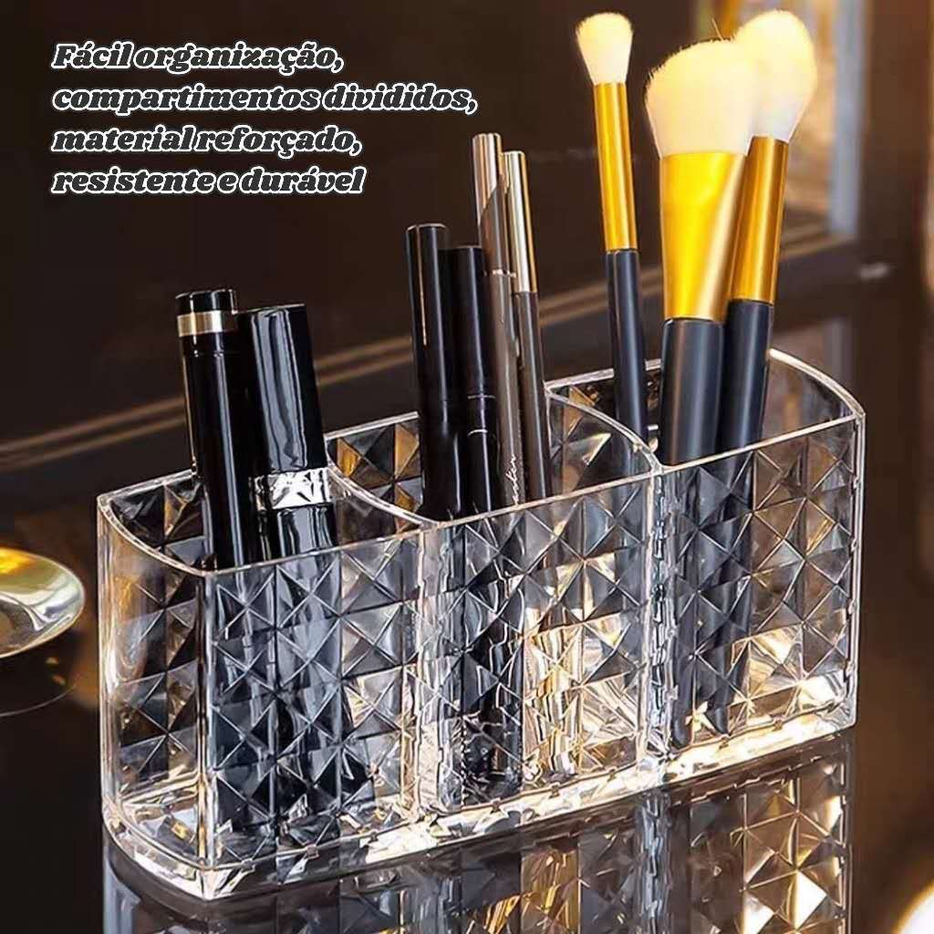 Organizador Acrílico Porta Pincéis Diamante – Suporte de Mesa para Cosméticos e Acessórios/Multiuso