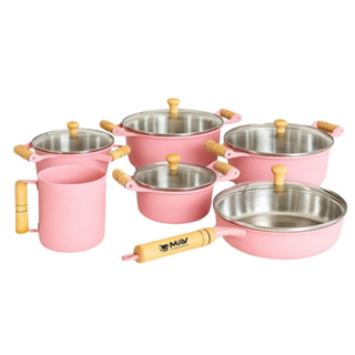 Jogo 7 peças Alumínio Batido Grosso Rosa 5 Panelas 14 a 22CM + Frigideira 20CM + Canecão 12CM Kit em Oferta na Shopee