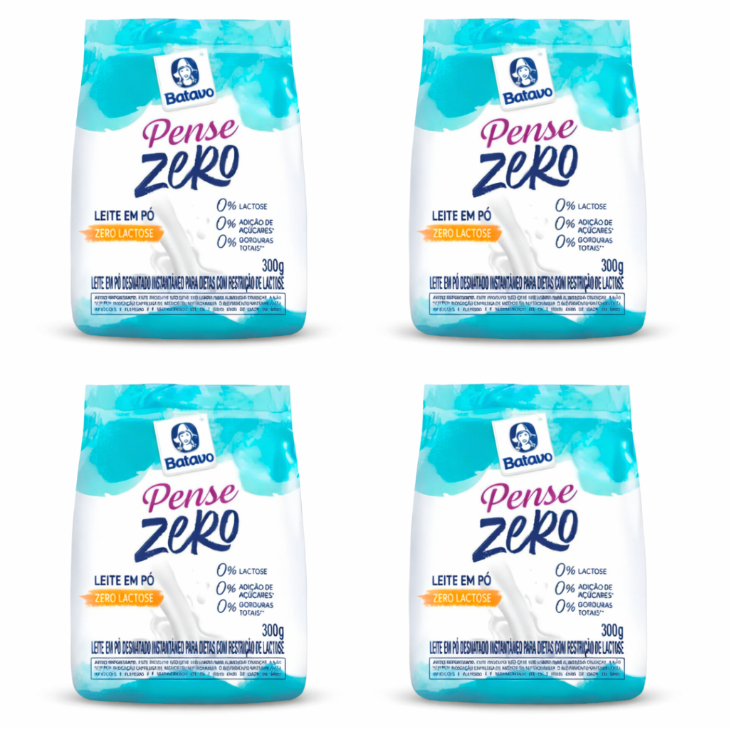 Kit 4 Unidades Leite em Pó Pense Zero Lactose Zero Açúcar Zero Gordura Batavo 300g - Saudável para Dieta Sem Lactose