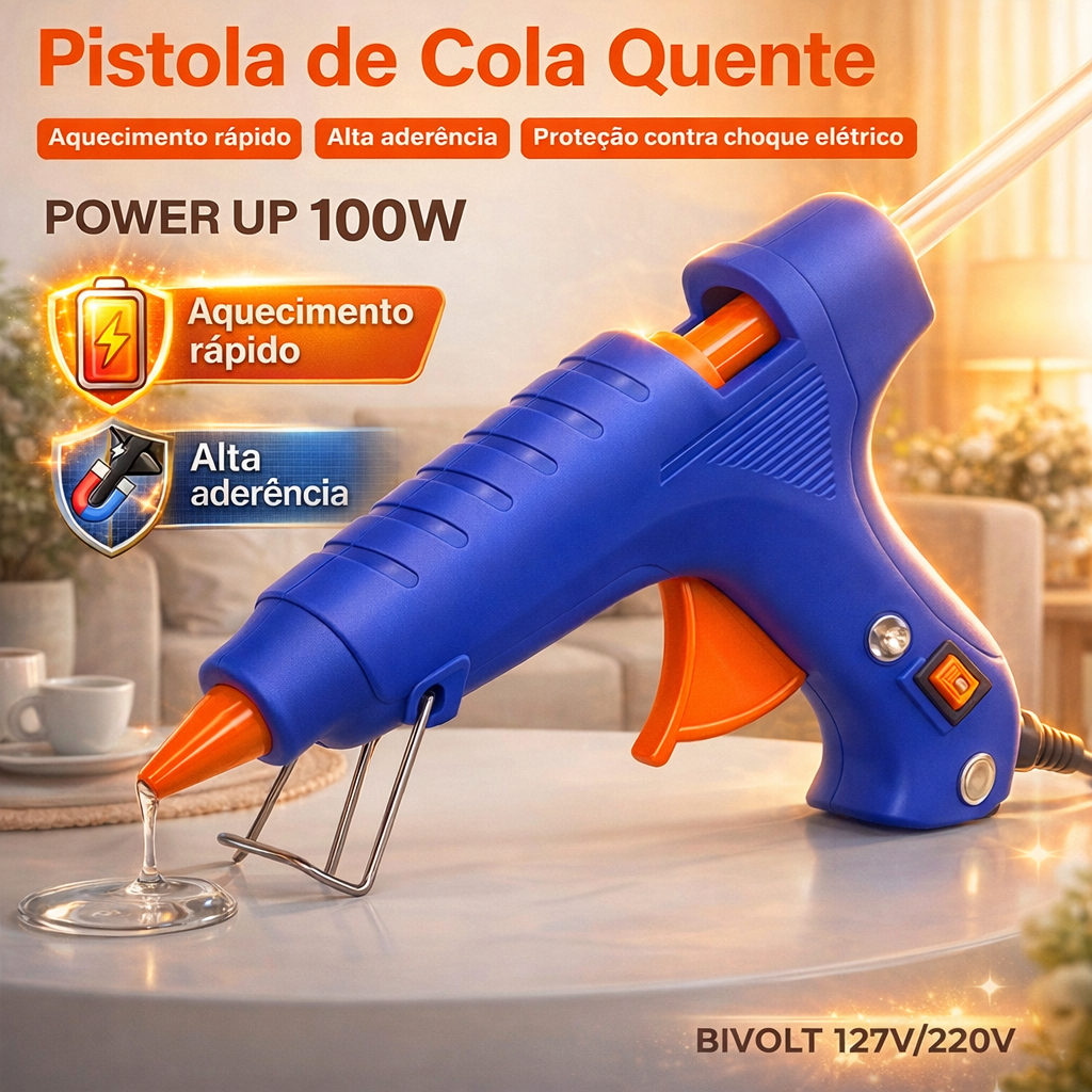 Pistola de Cola Quente Profissional 100W Bivolt Artesanato Liga/Desliga