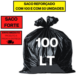 SACO DE LIXO REFORÇADO E RESISTENTE 100LT PRETO C/100 E 50UN DIRETO DA FÁBRICA em Oferta na Shopee