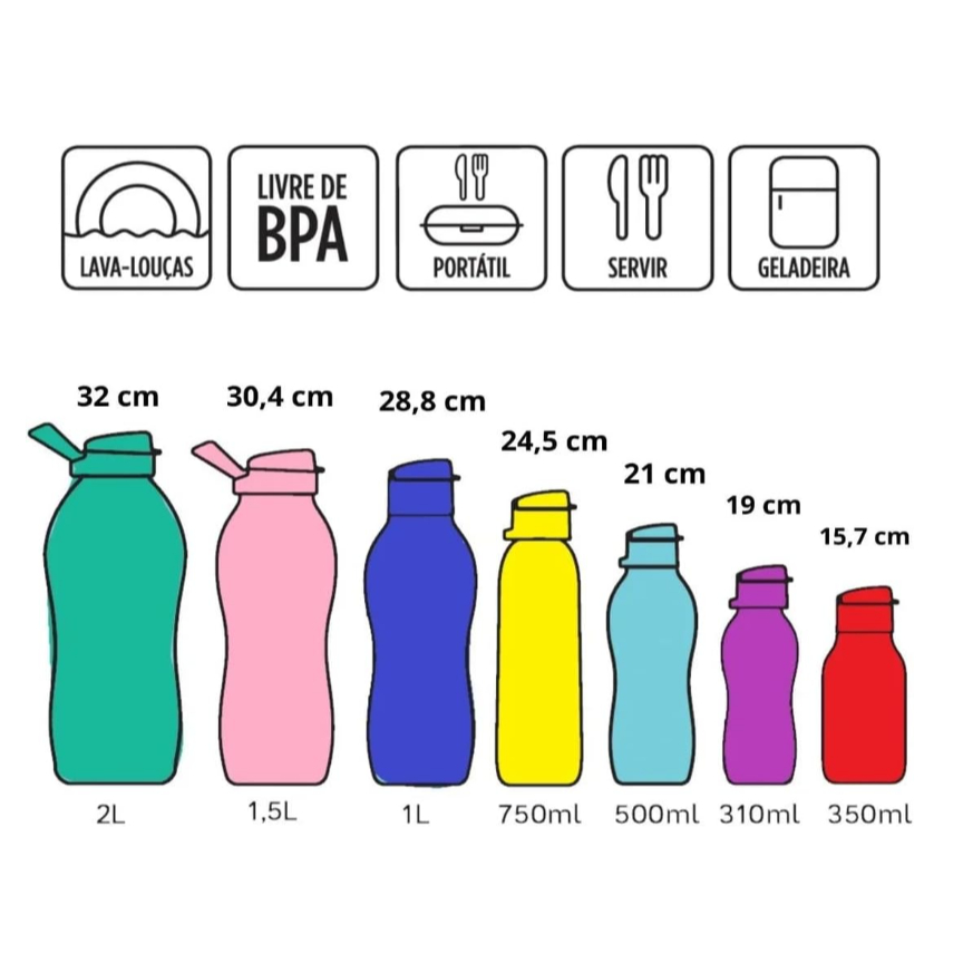 Tupperware Garrafa Ecotupper 500ml | Tampa Fliptop Sem Vazar (Diversas Cores)