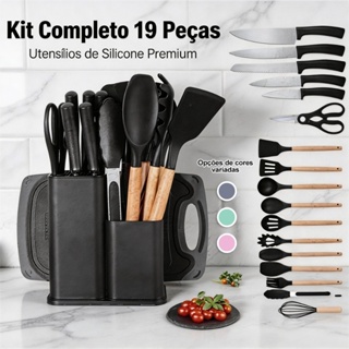 Jogo de Cozinha Premium 19 Pçs - Kit Completo com Facas e Utensílios de Silicone em Oferta na Shopee