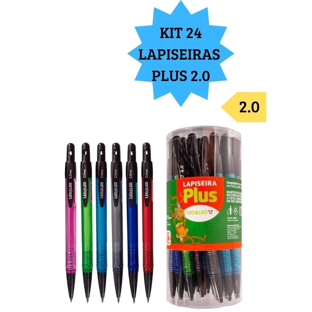 Kit com 24 Lapiseiras 2.0 Plus Com Apontador na ponta Léo & Léo diversas cores