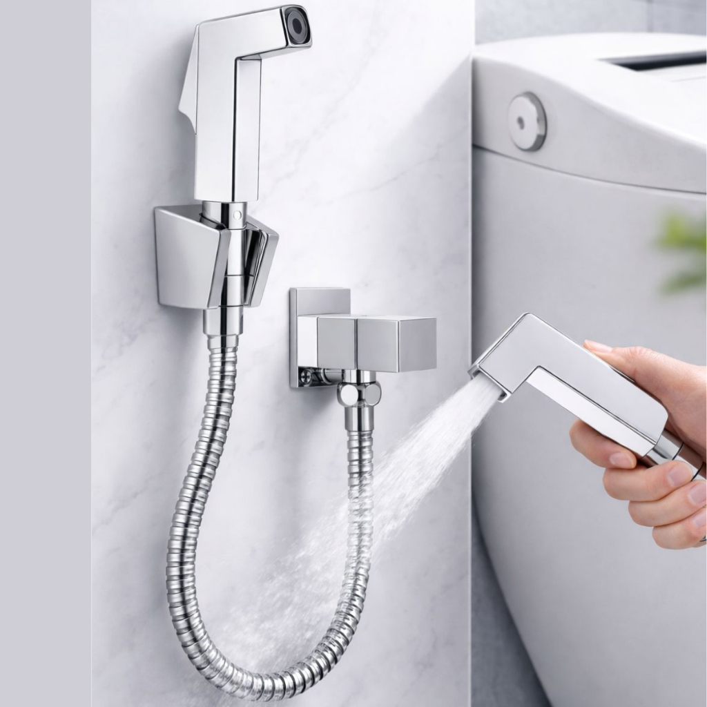 Kit Ducha Higiênica Luxo Quadrada Metal e Gatilho ABS 1/4 de Volta para Banheiro em Oferta na Shopee